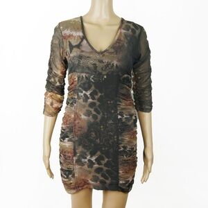 Vintage Gabriella Frattini Y2K Black Abstract Floral Ruffle Mesh Mini Dress
